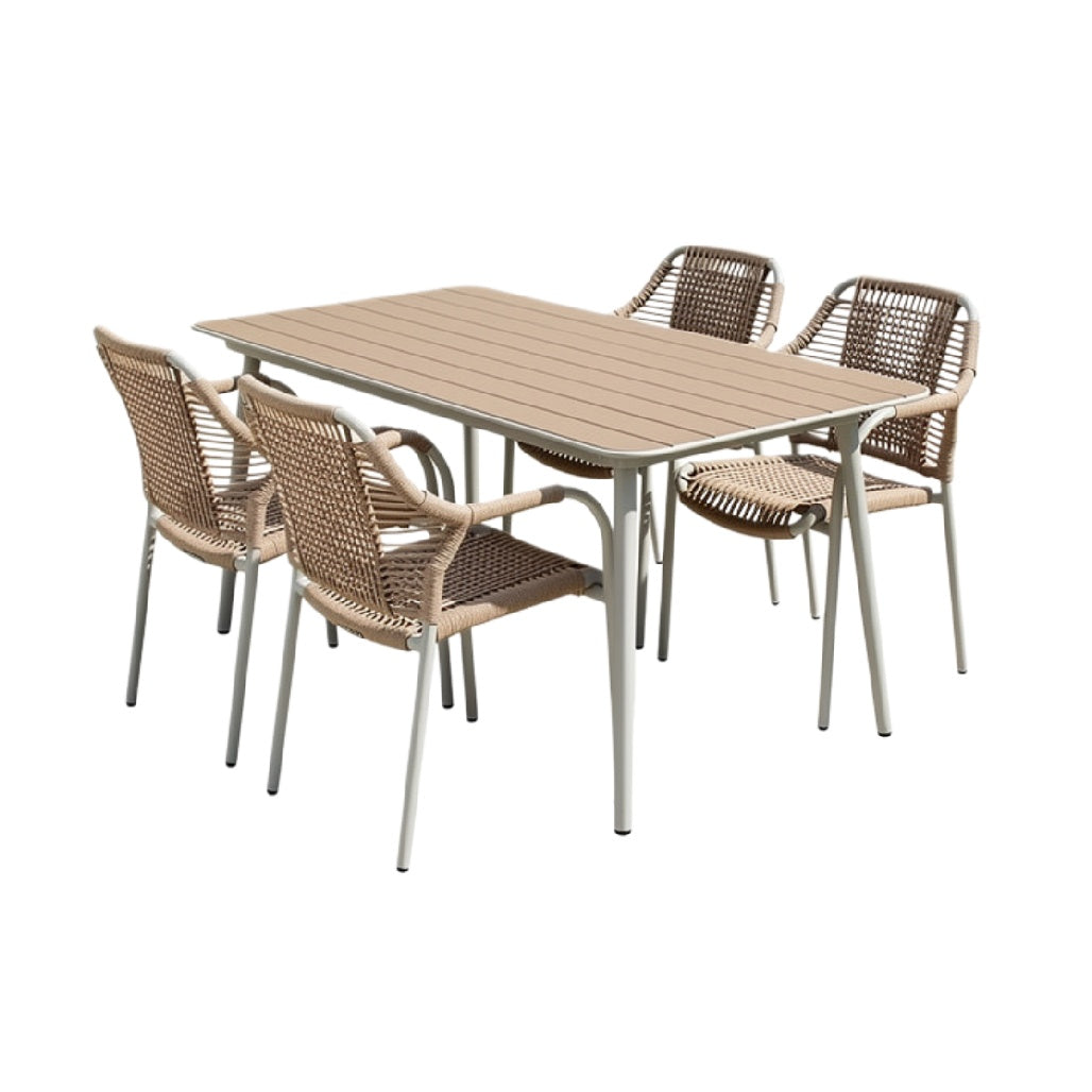 Eetset van Kunststof met 6 Rieten Stoelen