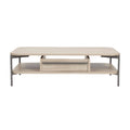 Modern koffie tafel met houten blad en metalen onderstel