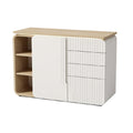 Moderne dressoir met houten bovenblad en strakke lijnen